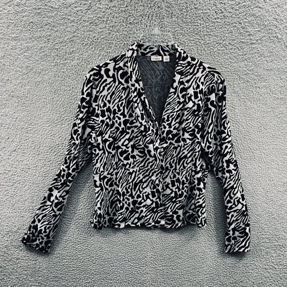 Cato Womens Jacket Extra Large Black White Animal Print Open Front Peplum Blazer - Picture 1 of 10